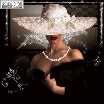Completo Quadrado/Redondo Broca 5D DIY Diamante Pintura de mulher com chapéu 3D de Bordado em Ponto Cruz Mosaico de pedra de Strass Decoração Artesanato
