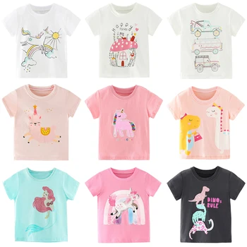 Saltar Metros de Verão, as Meninas de Manga Curta T-shirts Tricô Unicórnio Bonito Sereia do Algodão Casual Suave Respirável, Roupas de Bebê