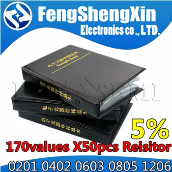 Kit Resistor Smd Livro 170values Chip de resistência Variedade Kit 0201 0402 0603 0805 1206 5% 0R-10M Smd Exemplo de Livro