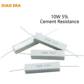 10Pcs Cimento Resistência 10W Precisão de 5% a 10 ohms 48*10*10mm Horizontal 1~100 K 0.1 0.5 R R 10R 15 20 100 120 330 820 Ohm Ohm