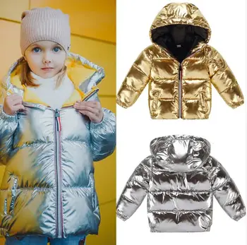 Crianças casaco de inverno para crianças meninas de prata, de ouro preto Meninos Casual Casaco com Capuz de Roupas de Bebê Outwear crianças Jaqueta Parka snowsuit