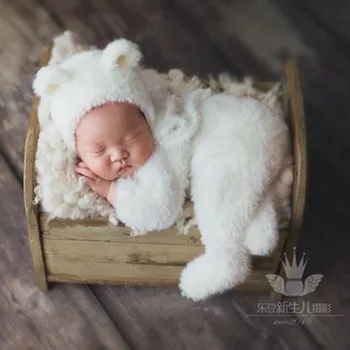 0-2Month Recém-nascido Fotografia com Adereços, de Romper do Bebê Urso Bodysuits Roupa Crianças para o Traje de Fotografia Roupas Conjunto de Acessórios