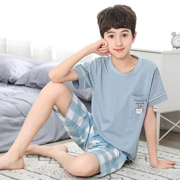 Adolescentes Pijama De Manga Curta 100% Algodão Pijamas De Grandes Conjuntos De Roupas De Crianças De Crianças Meninos Roupa De Dormir De Pijama Para Meninas De 10 A 12 14 A 16 Anos