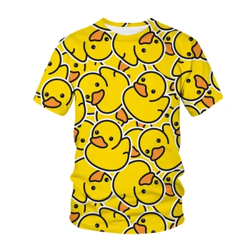 Verão T-Shirts de Impressão 3D Bonito Pato Porco TShirt de Crianças de Moda Casual Desenhos animados em torno do Pescoço T-shirt Menino Menina Roupas infantis