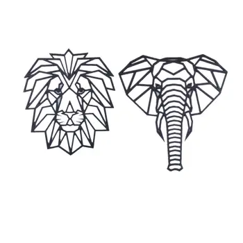 Madeira de Leão, Cabeça de Elefante Arte de Parede Decoração Cor Preta, Rei de Madeira Geométricas 3D de Decoração Para a Casa Nova 2021 Decoração Moderna