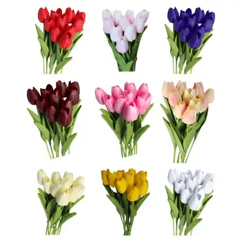 10 Pcs Falso Tulip MulticolorArtificial Flor De Toque Real Artificial Buquê De Noiva Decoração De Flores De Decoração De Casa De Alta Qualidade