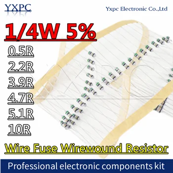 100pcs 1/4W 5% Fio Fusível Bobinadas Resistor De 0,5 R 2.2 R 3.9 R R 4.7 5.1 R 10R a resistência do enrolamento