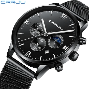 CRRJU Esportes, Moda Quartzo Janela do Calendário Relógio Mens Relógios de Marca Top de Luxo Militar de Couro Impermeável Watch homens