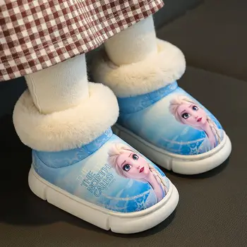 Disney Princess Elsa de Inverno para Crianças de Algodão Cartoon Sapatos Casuais Meninas de Pele de Bebê de Neve Quente Sapatos Botas Sapatos Azuis Tamanho 22-35