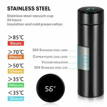 500ml Inteligente de Garrafa de Água de Digital Led indicador de Temperatura do Aço Térmica de Café Canecas Copos Inteligente Isolamento