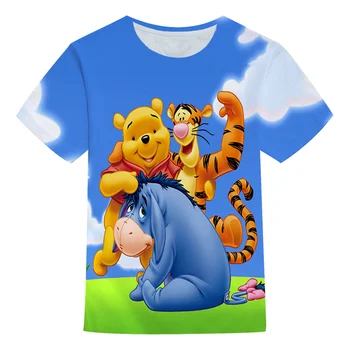 Winnie the Pooh Crianças Tops Harajuku Fashion Cor da Tshirt Confortáveis e Simples T-Shirt Kids Disney Roupas de Marca Verão