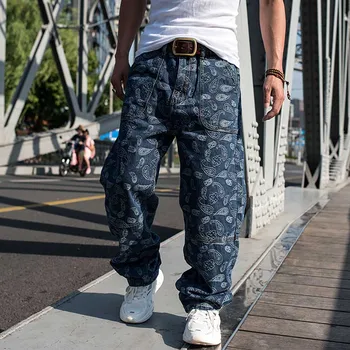 Moda Homens Plus Size Jeans Largas E Soltas Casual, De Jeans, Calças Retas Calças Hiphop Harém Calças De Brim De Streetwear Homens Vestuário