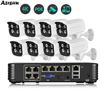 AZISHN 8CH/4CH 8MP 4K CFTV Câmeras de Segurança de Sistemas residenciais Monitor Kit de Vigilância de Vídeo ao ar livre Áudio da Câmera do IP Definido