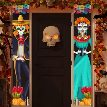 Mexicana do Dia dos Mortos, Festa Varanda Sinal de Festa Decoração de Papel Picado Festa Mexicana Sinal de Halloween Pendurar Cortina da Porta Banner