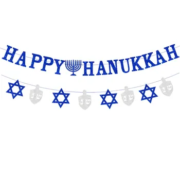 KREATWOW Feliz Hanukkah Banner Azul Prata Estrela de Davi, o Giroscópio de Glitter Faixa de Judy, para Hanukkah Decorações do Partido Suprimentos