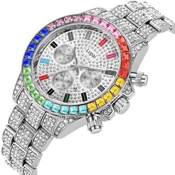 Top Relógio Marca De Luxo Da Mulher Da Moda De Ouro Calendário Relógio Simples Do Diamante Dos Homens De Aço Inoxidável Relógios De Quartzo Relógio Masculino Relógio