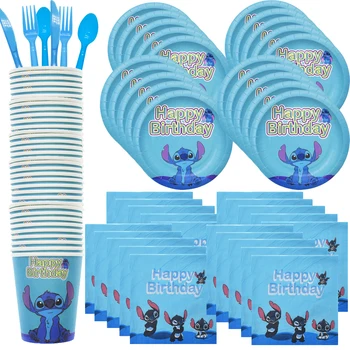 Disney Lilo & Stitch Feliz Aniversário Para Festas De Meninos Meninas Do Chuveiro De Bebê De Costura Da Decoração Do Partido Descartáveis Tablewares Conjunto