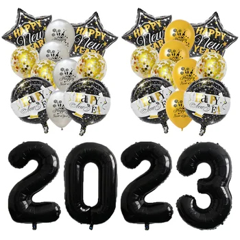 Feliz 2023 Ano Novo Balões De Ouro Preto Confetes De Látex Balão Feliz Natal A Festa De Ano Novo Decoração De Casa De Suprimentos Globos