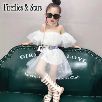 Verão meninas tutu vestido de Bebê vestido de malha as crianças vestidos Crianças princesa roupas da moda shoulderless laço 3-8Y