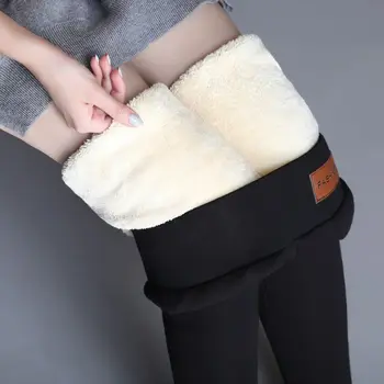 XUANSHOW 2022 Moda Inverno Leggings Mulheres Cordeiro Calças de Lã Feminino Engrossar Cintura Alta, Manter-se Aquecido Inferior Roupas Ropa Mujer