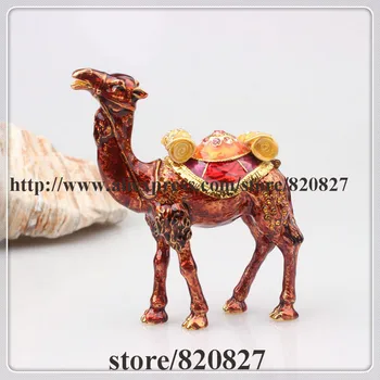 Miniatura Marrom Escuro Camelo Esmalte Estatueta com checa Elemento de Cristais de Quinquilharias Pílula Caixa de Jóias