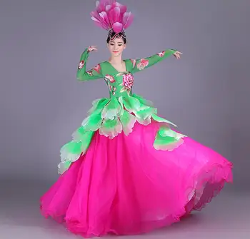 Peônia Fofo Vestido De Dança Flamenca Trajes De Abertura Da Flor De Desempenho De Estágio Mulheres Folk