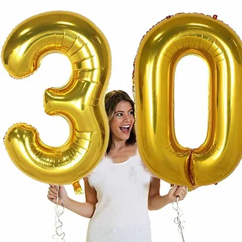 40 polegadas Grande Número de figura Balões 10 20 30 40 50 60 70 80 90 anos de Aniversário para adultos Aniversário Decoração de Suprimentos ouro prata