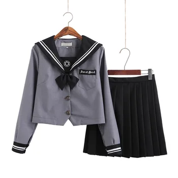 Escola Vestidos de Japonês Jk Uniformes Cinza roupa de Marinheiro Anime Formulário Saia Plissada Para Estudantes de Outono e inverno