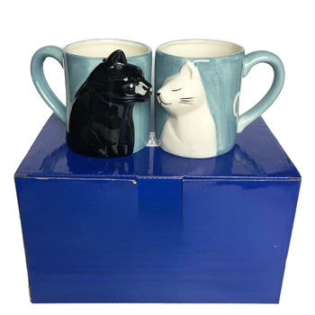 Gato preto e Branco Amantes Bonito Beijo de Amantes do Gato Caneca de Cerâmica Xícara de Café Quente da Venda