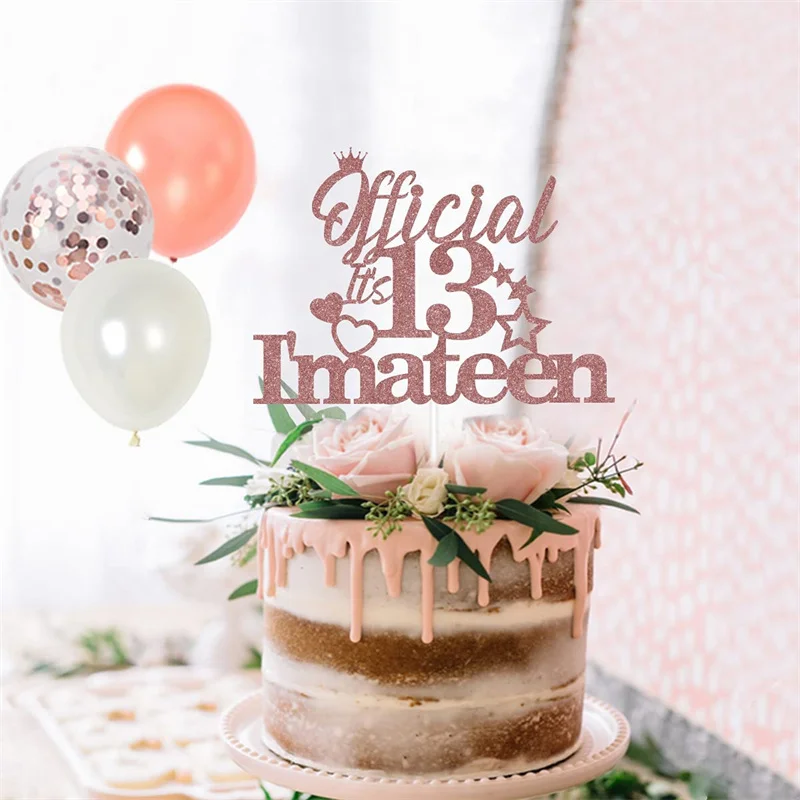 Topo de bolo de 13 anos com glitter de ouro rosa - decorações de festa de  13 anos, decoração de festa de aniversário de 13 anos, decoração de bolo de  aniversário 