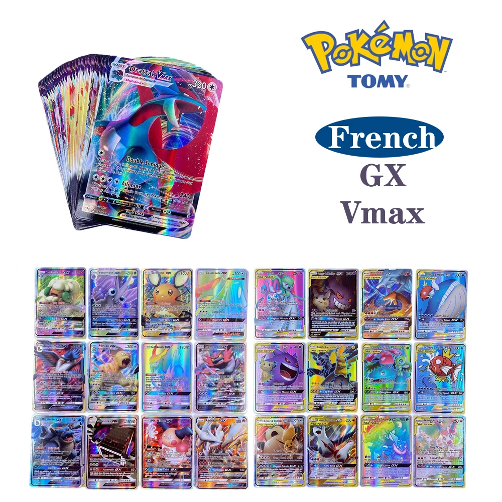 Em promoção! 60/100pcs Pokemon Card Game Gx Vmax De Comércio Francês  Pokemon Jumbo Brilhante Cartões Coleção Infantil Batalha Brinquedos Para  Crianças De Presente
