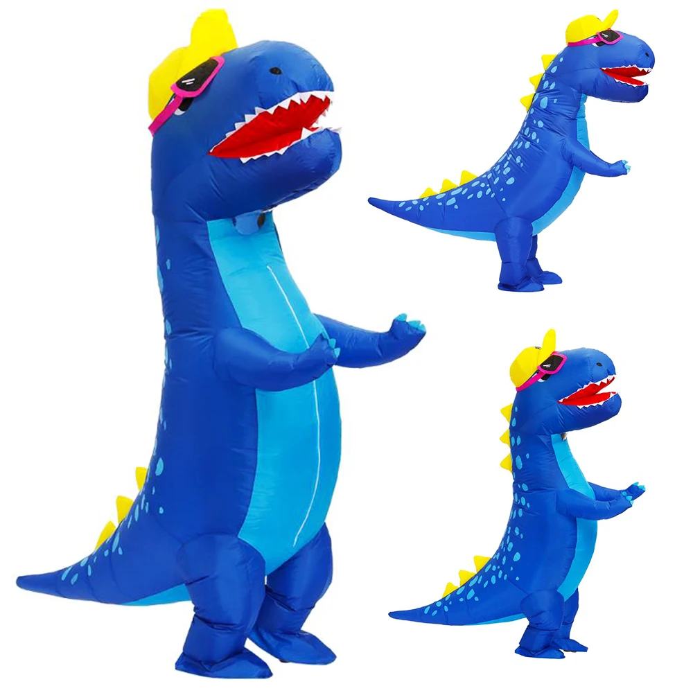 Em promoção! Adulto Azul T-rex Inflável Dinossauro Traje Dos Desenhos  Animados Anime Engraçado Mascote De Natal Festa De Halloween Trajes Cosplay  Vestido De Terno