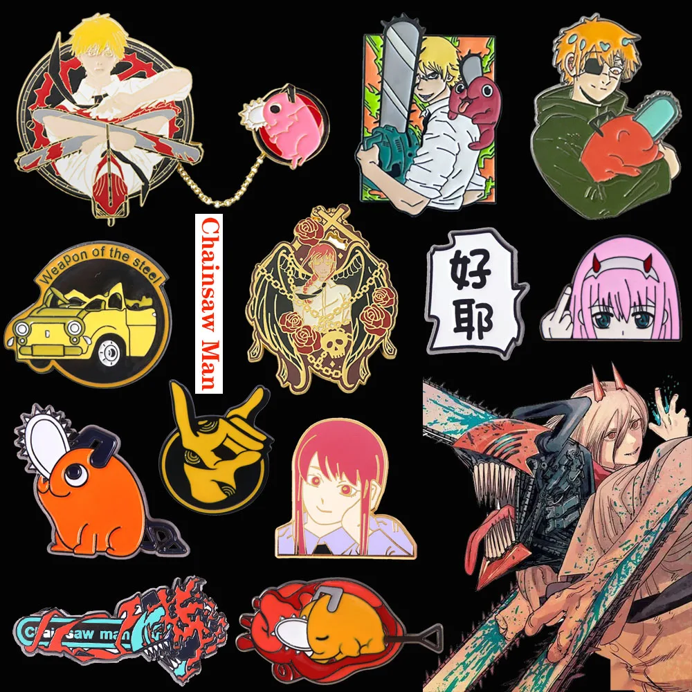 Homem motosserra Anime acrílico lapela pin, Denji e epóxi poder, fecho  borboleta, broche artesanal de borboleta, novo, 2021