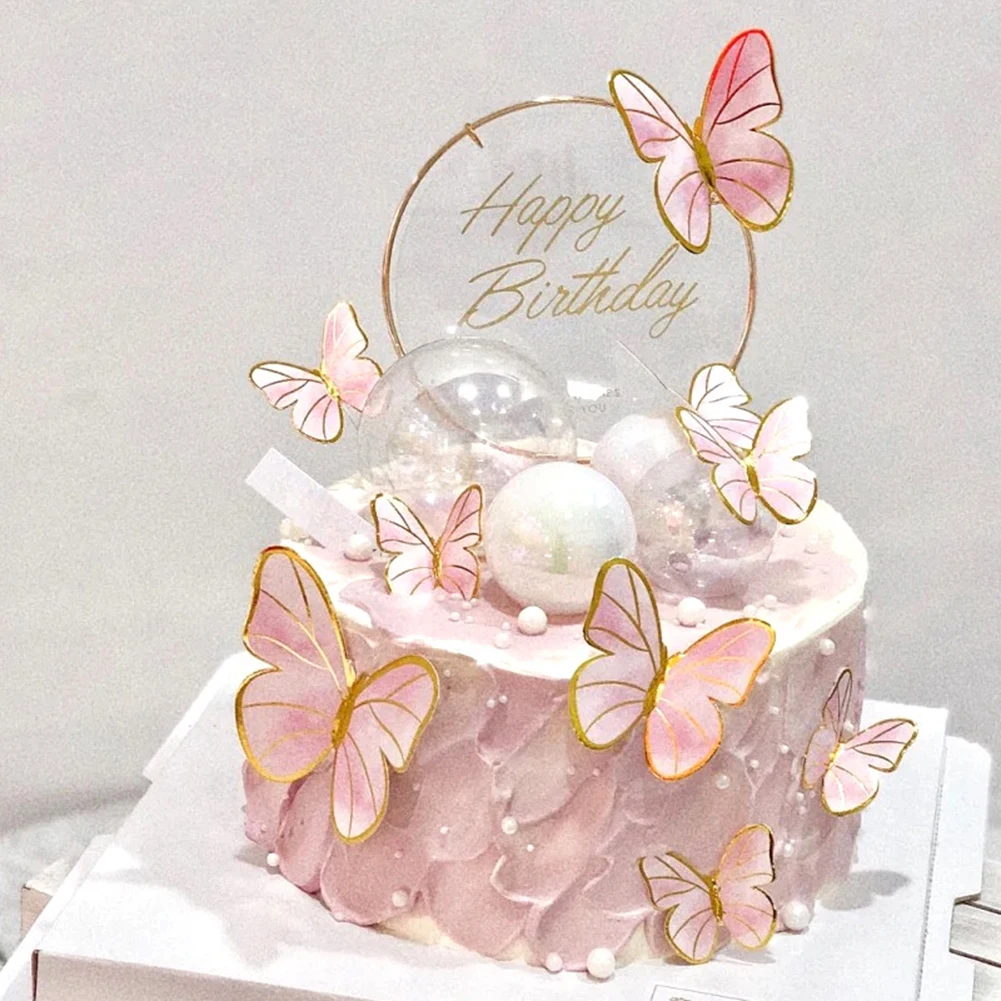Bolo de borboleta rosa roxo coberto feliz aniversário diy decoração do bolo  suprimentos para o chá