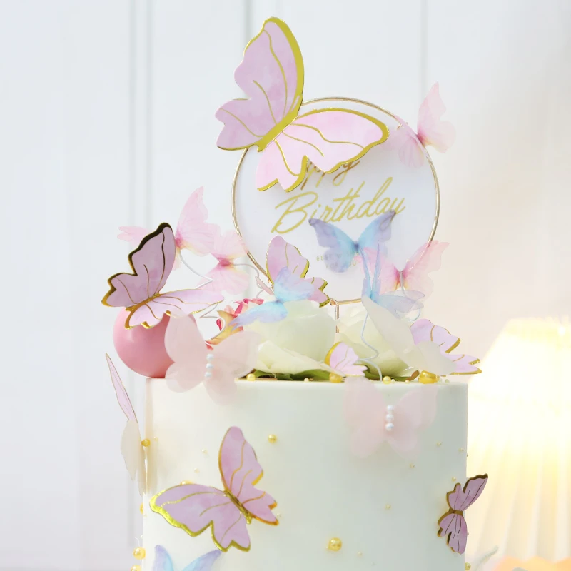 Conjunto de feliz aniversário bolo decoração, roxo, rosa
