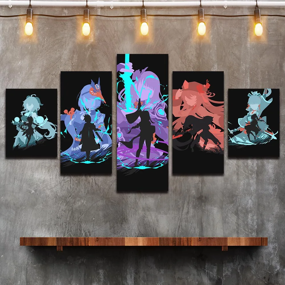 Em promoção! Genshin Impacto Ganyu Xiao Jogo Festa De Dom 5 Peças Hd  Decorativos De Parede De Arte Da Lona Cartaz Pinturas De Decoração De Casa  De Imagem Decorações
