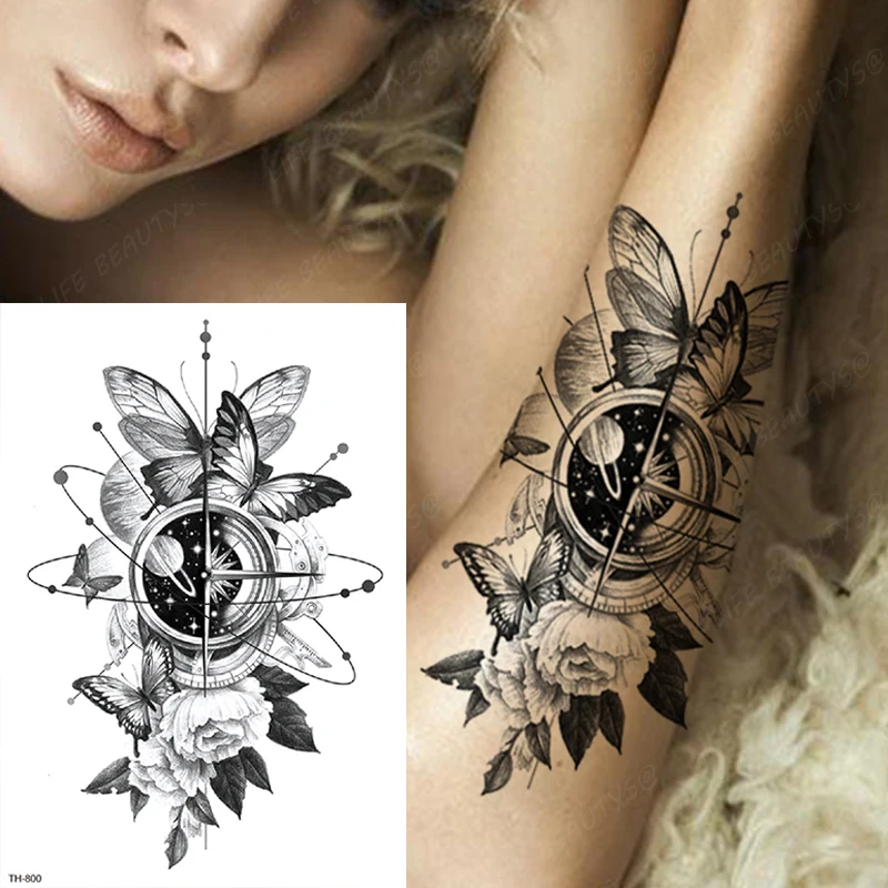 Tatuagem Temporária impermeável Etiqueta Preto Borboleta Tatuagem