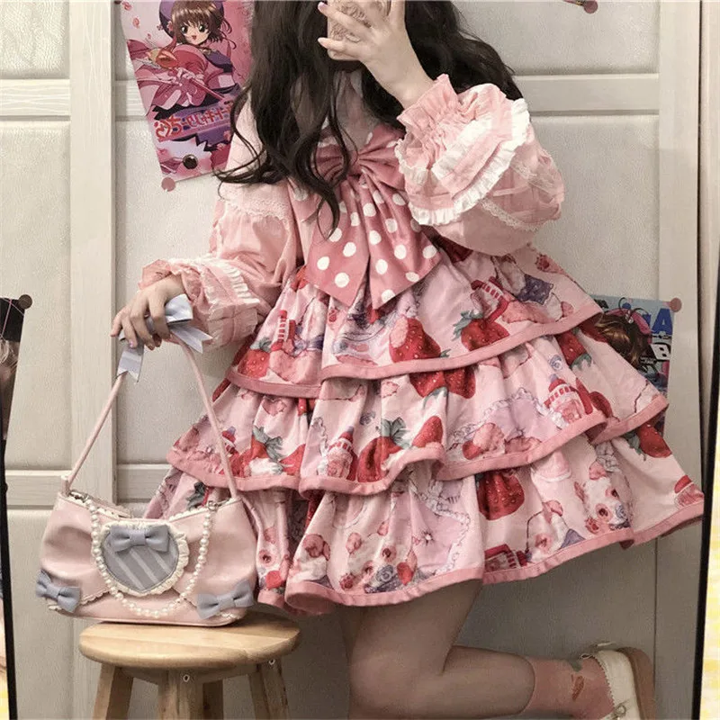 Compre Japonês lolita vestido feminino elegante doce kawaii
