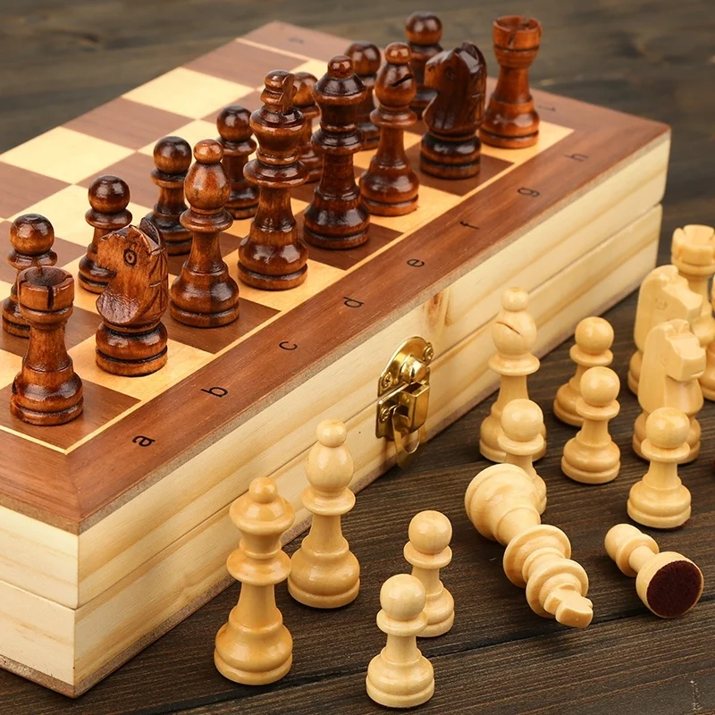 Jogo de xadrez de madeira dobrando placa grande magnética com 34