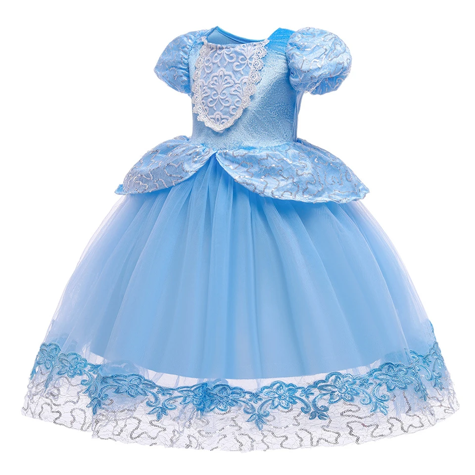 Fantasia Cinderela Vestido Princesa Azul Bordado Longo Luxo em 2023