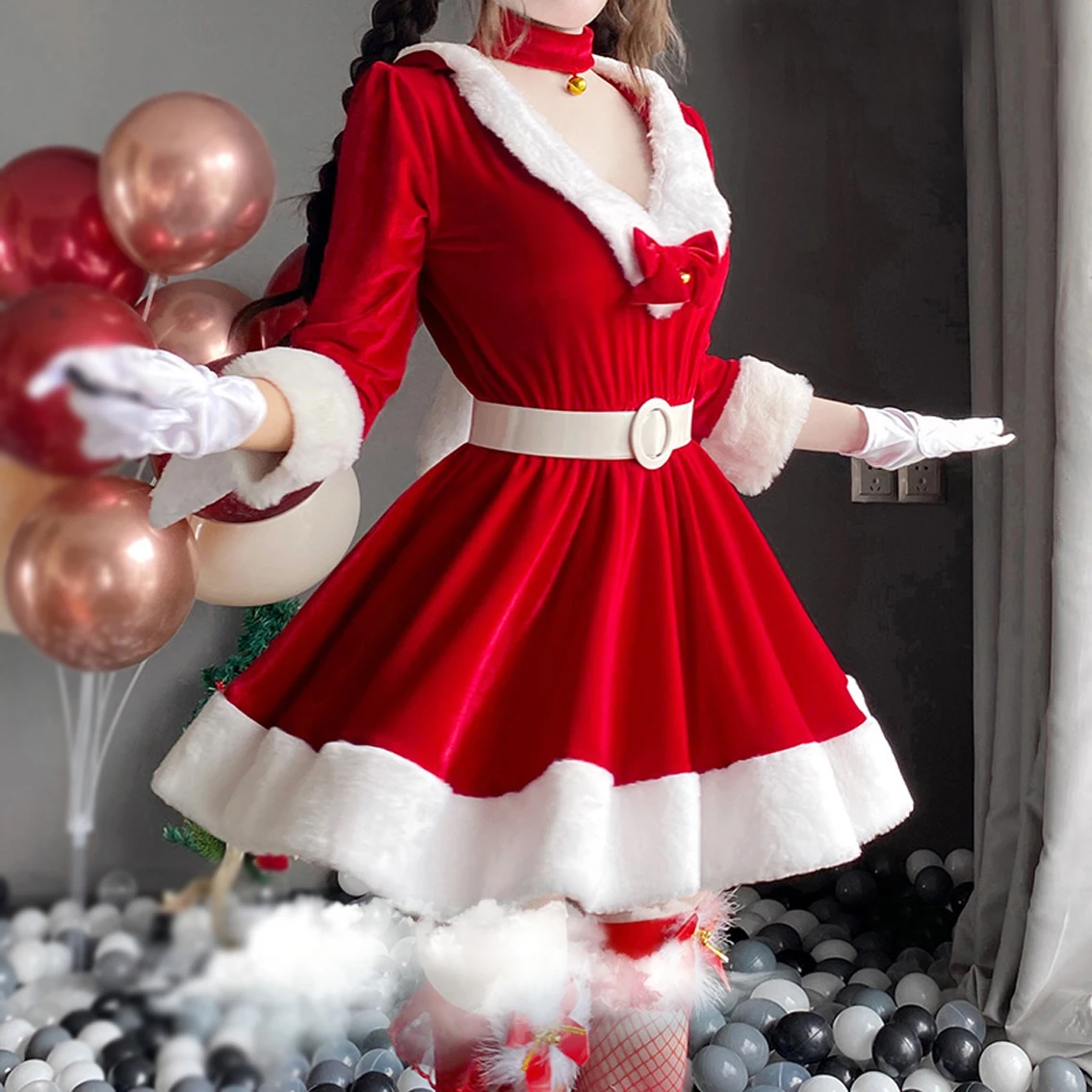 Em promoção! Mulheres Novos Natal Natal Senhora Papai Noel Cosplay Fantasia  Sexy De Lingerie Inverno De Manga Longa Vestido Vermelho De Limpeza  Coelhinha Uniforme