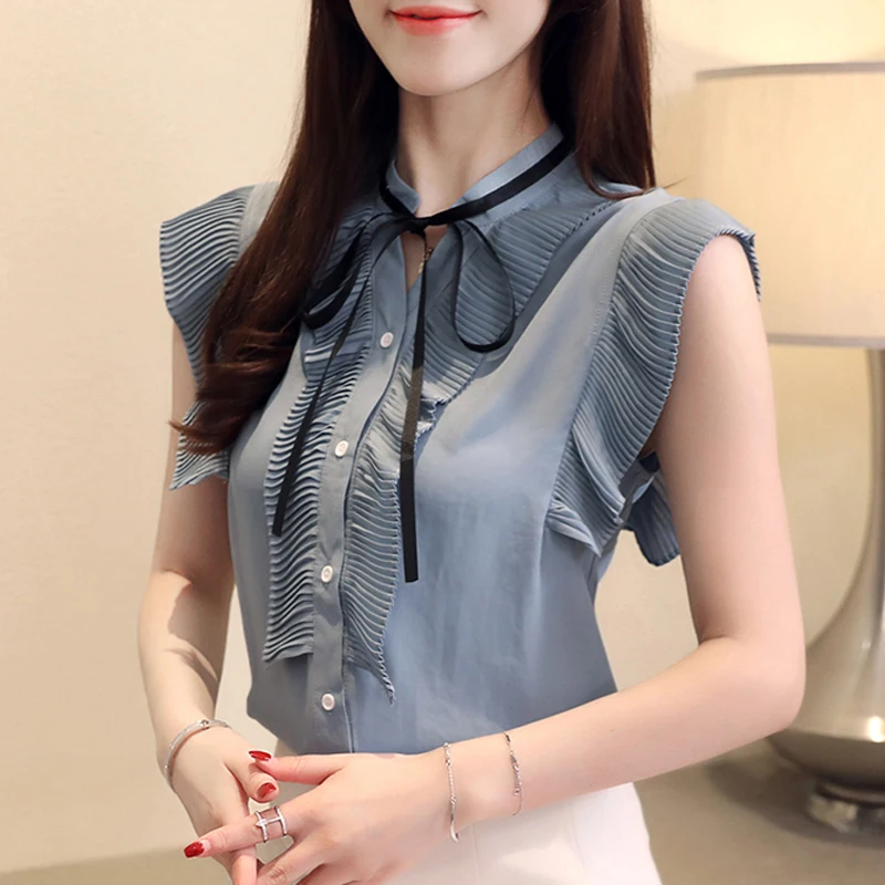 Camisas de verão nova senhora coreana oco para fora sem mangas camisa do  laço fino ajuste curto plissado irregular das mulheres topos blusas brancas  - AliExpress