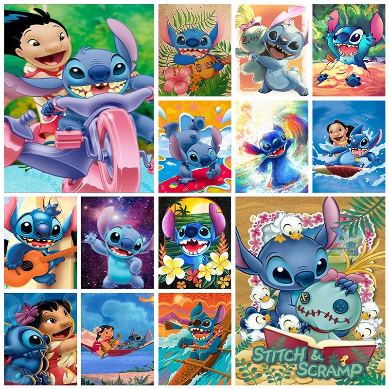 Disney-Handmade pintura a óleo por Numbers, sereia, Lilo, Stitch, Nani,  desenho sobre tela, pinturas de DIY, fotos, Kids 'Room Decor