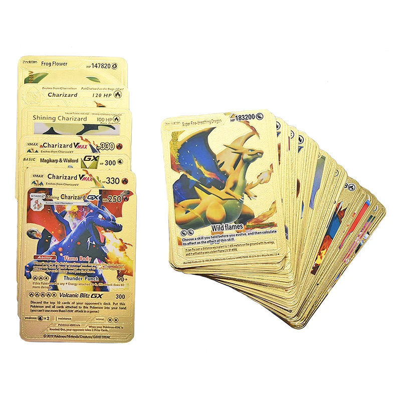 Espanhol pokemon cartões de coleção, qualidade papel de ouro preto,  plástico plastificado, brilhante e resistente, vmax tipos, v, gx, basico