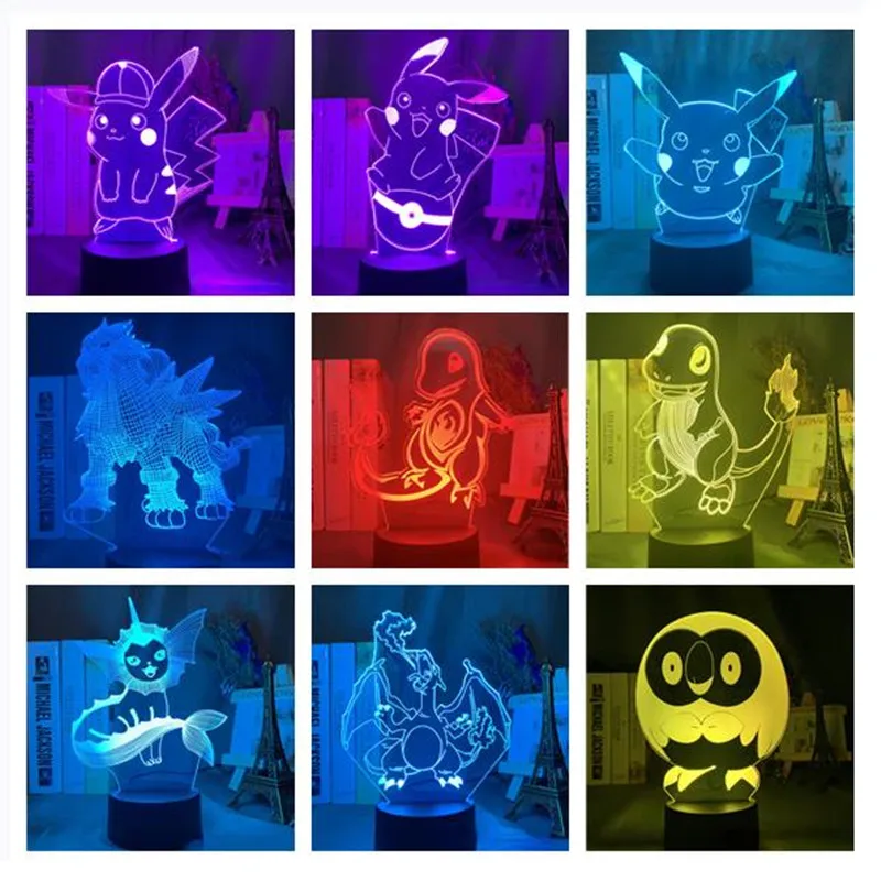Em promoção! Pokemon Pikachu 3d Estéreo Luz Da Noite Criativas De Led  Colorido Controle Remoto Cartão De Preto E Branco Acrílico Crianças Toygift