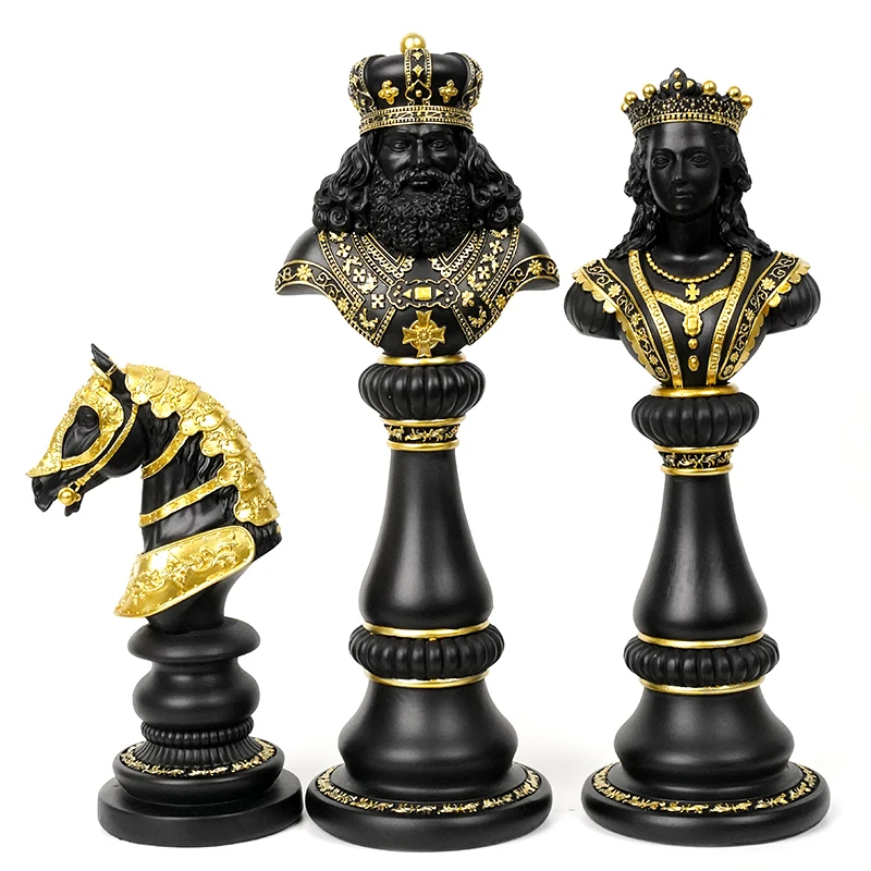 estátua xadrez, Artesanato colecionável resina clássica, Ornamento