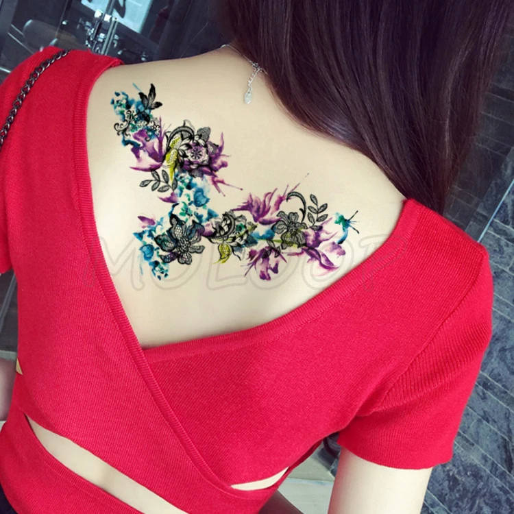 Tatuagem falsa temporária com flor de borboleta, tatuagem flash